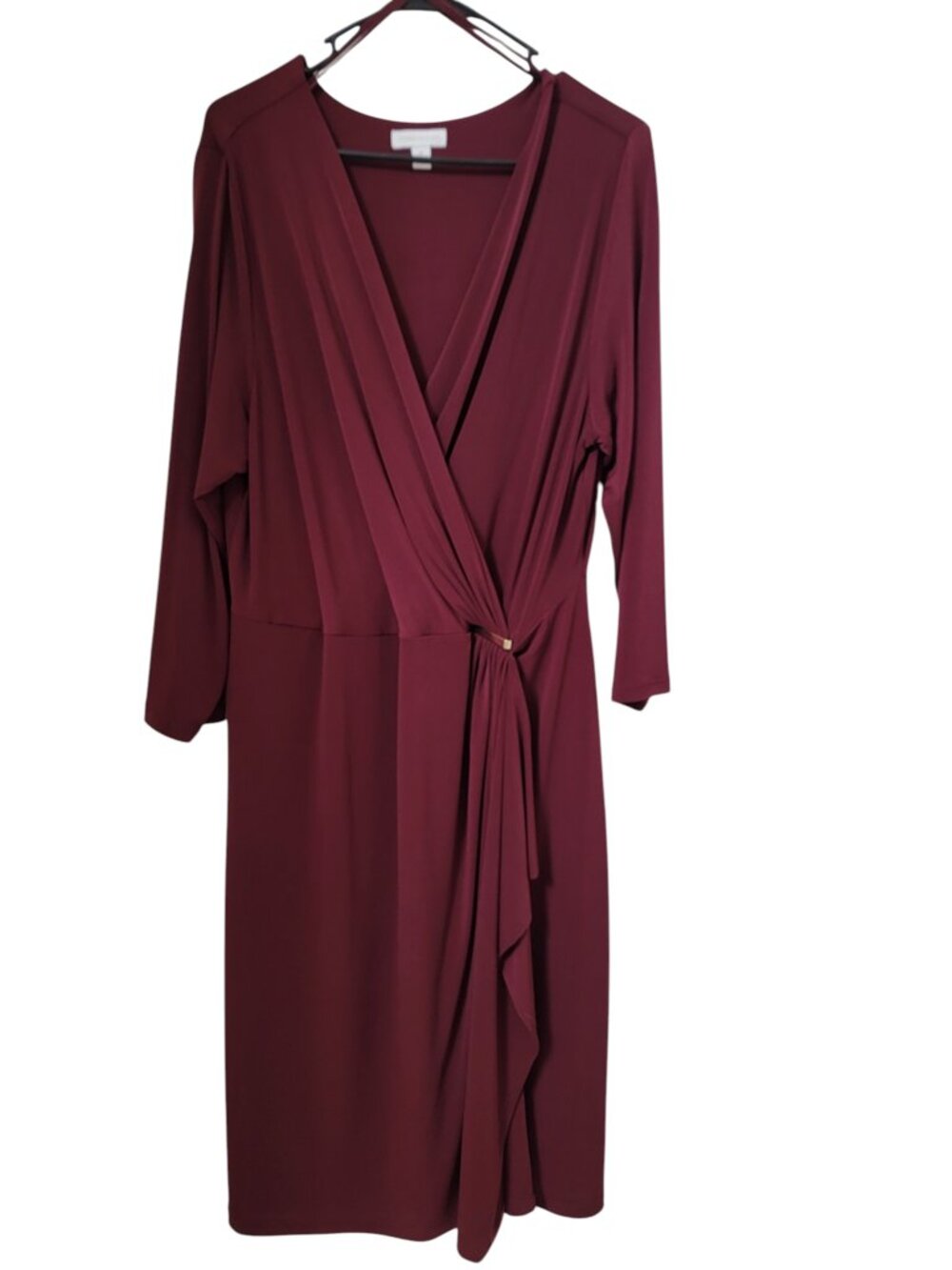 Charter Club Size 2X Burgundy/Deep Wine 3/4 Sleeve Faux Wrap Dress